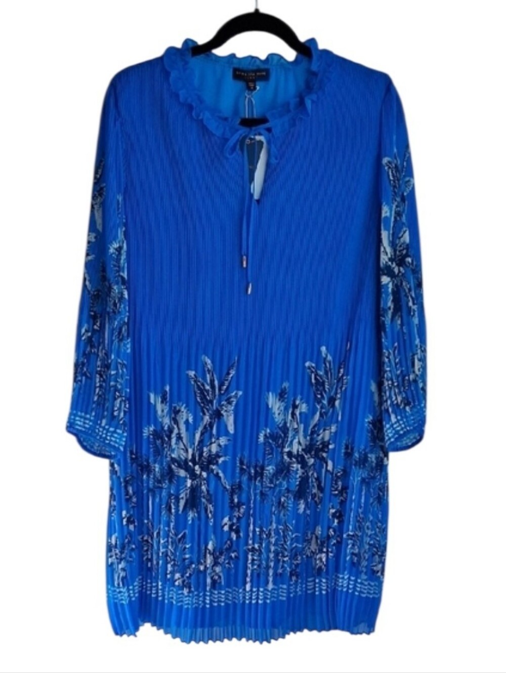 Skies Are Blue Chiffon Pleated Mini Dress 1X Blue